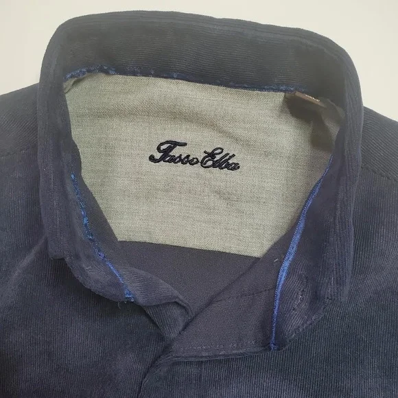 Tasso Elba Corduroy Navy Blue Button Down Medium Shirt - Picture 4 of 8